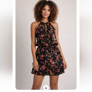 Joie Jossa Black Floral Halter Mini Dress Small Boho Tiered NWT